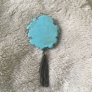 Turquoise Pendant with Metal Tassels